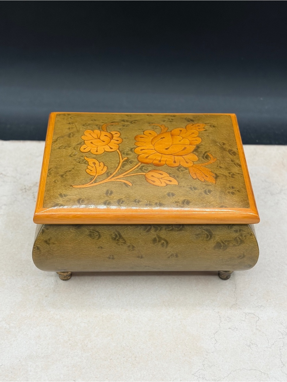 Vintage 1965-75 Reuge Music Box Burl Wood Inlays "Serenade" Roman Hoffstetter